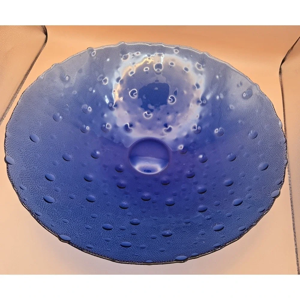 70's Zabkowic Cobalt Blue Large Pressed Glass Bowl 14.5